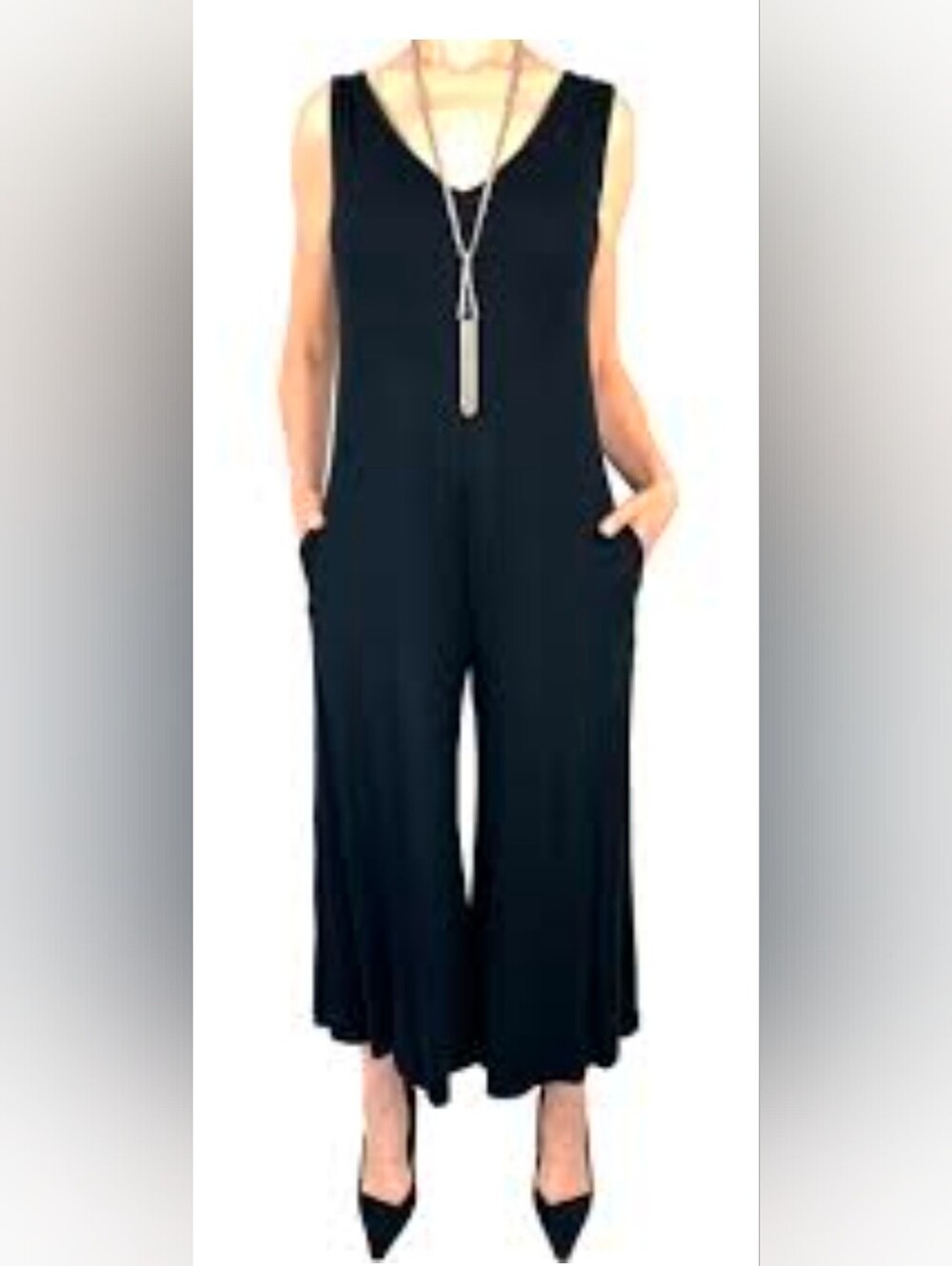 Made in Vancouver Canada Sleeveless Black Wide-Leg Jumpsuit with Pockets
